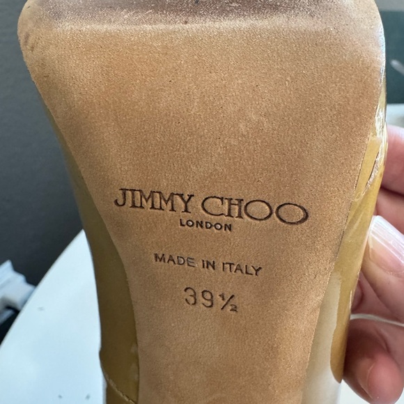 Jimmy Choo Peep Toe Stilettos, Tan Patent Leather, size 9 (39.5) - Picture 4 of 7